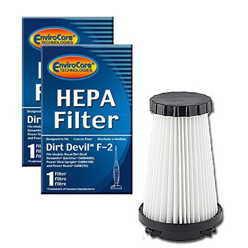 EnviroCare Premium Replacement HEPA Filtration Vacuum Cleaner Filters Designed to fit Dirt Devil Dynamite, Quickvac, Power Stick, and Power Reach Uprights. Type F2 2 Filters