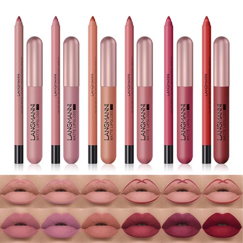 Joyeee 12Pcs Lip Liner and Lip Gloss Set, Matte Liquid Lipstick Makeup Set Waterproof Long-Lasting Velvet Lipgloss Lipliner Make Up Gifts for Women Teenage Girls Birthday Valentine's Day Xmas