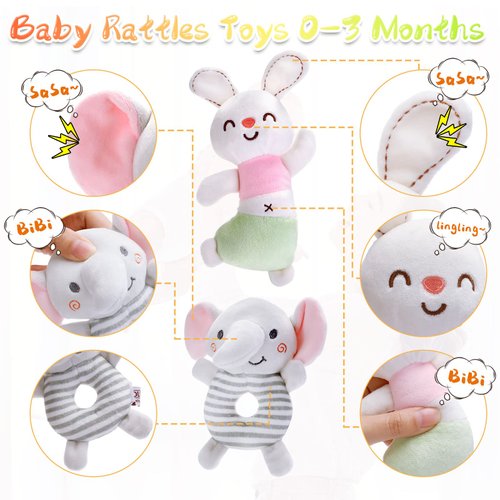 FPVERA Baby Rattles 0-6 Months: Soft Rattle Toy for Babies Newborn Sensory Toys, Baby Developmental Toys 0-3 Months Plush Stuffed Animal Rattle Toy for Infants Toddlers Boys Girls Shower Gift