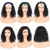 LEOSA Afro Kinky Headband Wig Short Afro Kinky Curly Wigs for Black Women Synthetic Deep Wave Glueless Wigs with Headband Attached Black Curly Headband Wig Half Wigs for Black Women Scarf Wig