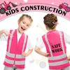 Bokon 12 Pcs Kids Construction Vests Construction Party Supplies Construction Worker Costume Toddler, Ages for 3-8(Pink)