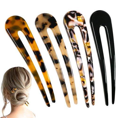 U Shaped Hair Pins French Hairpin Vintage Forks Sticks Bobby Pin Kit for Updo Bun Women Girls Hairstyle Hair Accessories 4 Pieces (Black)