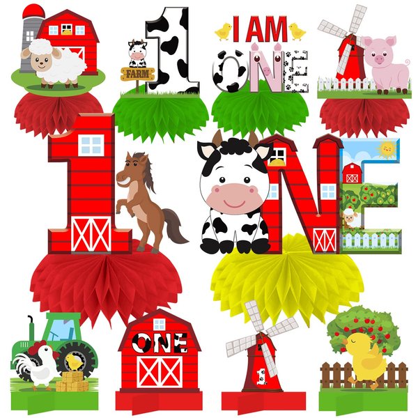 Uiorgui Farm Animals 1st Birthday Decorations Table Centerpieces, Farm Themed 1st Birthday Party Supplies for Boys Girls Barn Theme First Birthday Table Topper Decor