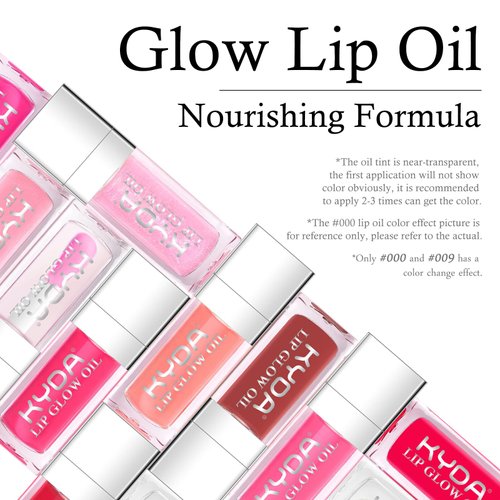 KYDA Hydrating Lip Glow Oil, Moisturizing Lip Oil, Glossy Transparent Plumping Lip Gloss, Tinted Lip Oil for Lip Care and Dry Lips-Pink