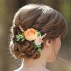 Fangsen Boho Silver Wedding Orange Rose Flower Hair Comb Floral Bridal Hair Accessory for Women and Girls