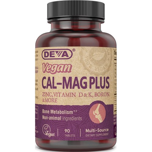 DEVA Vegan Cal MAG Plus Supplement with Calcium, Magnesium, Zinc, Boron, Vitamin C, D & K, 90 Tablets, 1-Pack