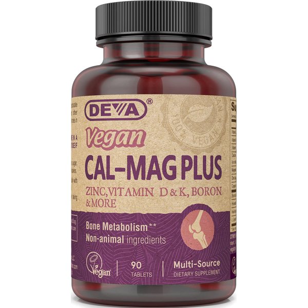 DEVA Vegan Cal MAG Plus Supplement with Calcium, Magnesium, Zinc, Boron, Vitamin C, D & K, 90 Tablets, 1-Pack