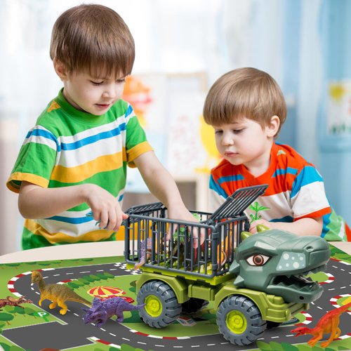 Niwoed Dinosaur Truck Toys for Kids 3-5, Tyrannosaurus Transport Vehicle Carrier Car Toys with 8 Dino Figures, Dinosaur Playset Toys for 3 4 5 6 7 8 9 10 Years Old Boys Girls Kids Birthday Gifts