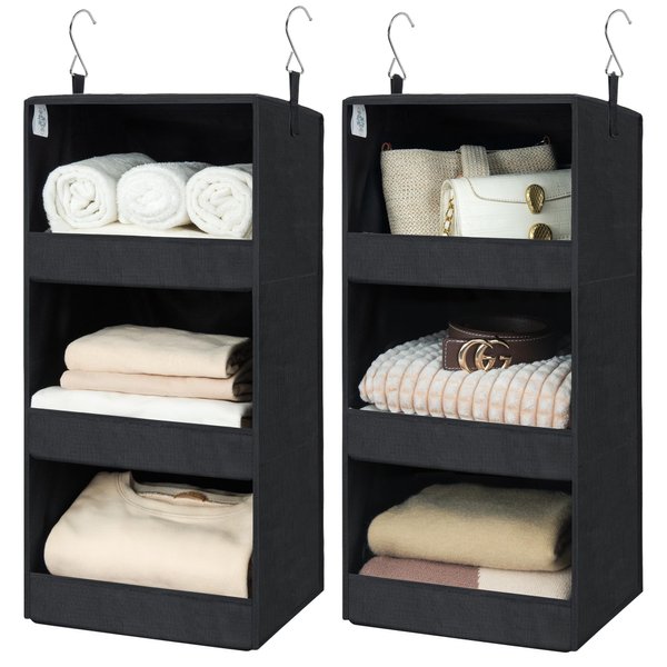 GRANNY SAYS Hanging Closet Shelf, 3-Shelf Foldable Hanging Organizers and Storage, Hanging Organizer for Camper Organization, Black, 2-Pack
