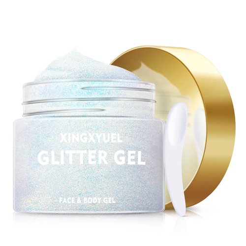 XINGXYUEL Silver Body Face Glitter Gel, Glow in The Dark Body Glitter Long Lasting Glitter Halloween Chunky Glitter Gel Makeup Body Glitter for Women Girls Rave Glitter Festival Accessories