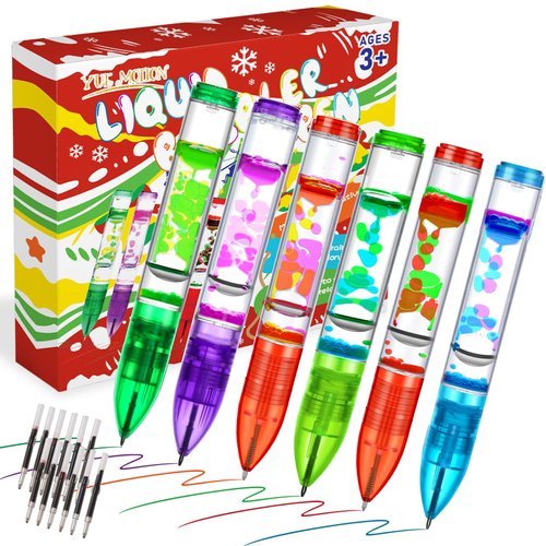 YUE MOTION Liquid Motion Bubble Sensory Autism Toys for Kids - Colorful Liquid Ballpoint Pen for Christmas Stocking Stuffers, Easter Basket Stuffers, Back to School Gift, Party Favor (6 Pack)