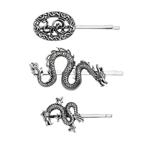 Halloween Dragon Snake Hair Clips Vintage Dragon Hair Clips Barrettes Gothic Goth Dragon Snake Hair Accessories for Women Girls Silver Metal Hair Bobby Pins Punk Emo Hair Accessory Stuff