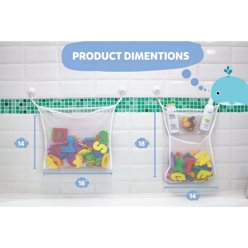 2 x Mesh Bath Toy Organizer + 8 Ultra Strong Hooks – The Perfect Bathtub Toy Holder & Bathroom or Shower Caddy – These Multi-use Net Bags Make Baby Bath Toy Storage Easy – For Kids & Toddlers