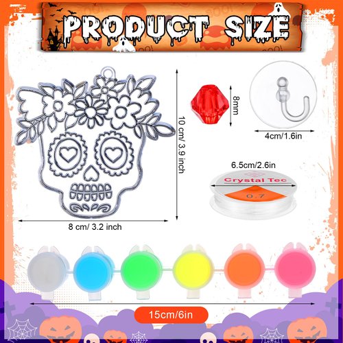 32 Sets Valentine's Day Glow in The Dark Suncatcher Ornaments DIY Window Paint Art Craft Kit, Include Love Heart Flowers Cupid Cake for Valentine's Day Party Art Activity(Scary)