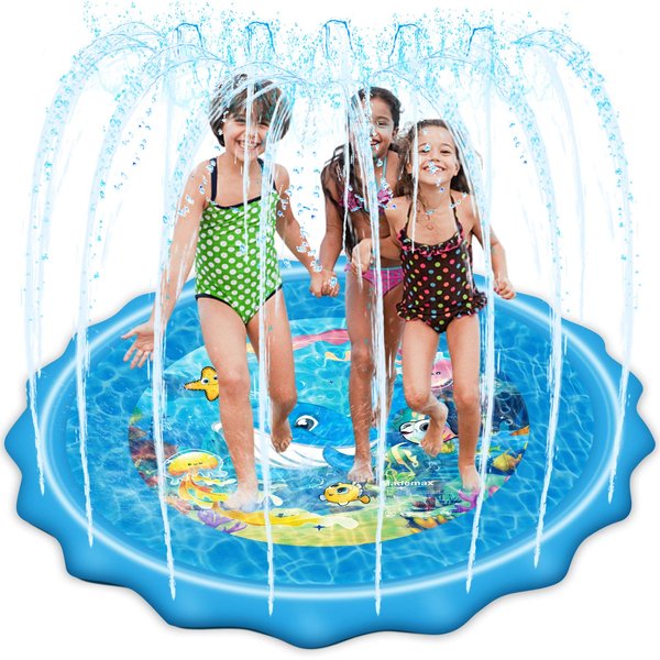 Mademax Upgraded 67" Splash Pad, Sprinkler & Splash Play Mat, Inflatable Summer Outdoor Sprinkler Pad Water Toys Fun for Children, Infants, Toddlers, Boys, Girls and Kids