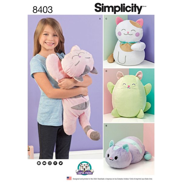 Simplicity Stuffed Kitten Sewing Patterns for Kids by Carla Reiss, One Size Only