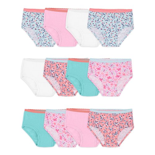 Fruit of the Loom Toddler Girls' Tag-Free Cotton Underwear, Brief-12 Pack-Assorted Colors, 4-5T