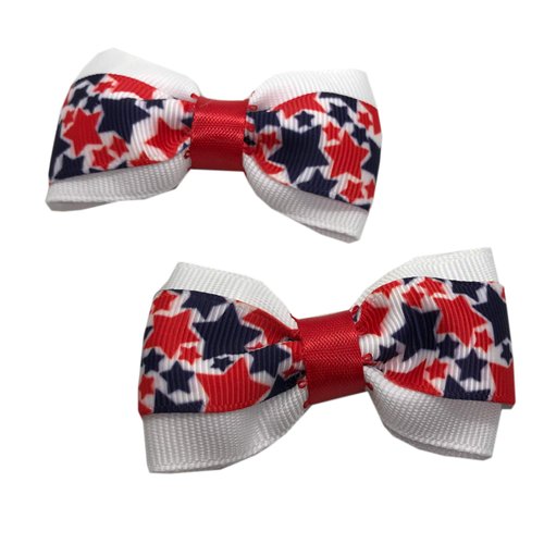 Handmade Red White And Blue Girls Hair Bow Set, Little Girl Bows, Pigtail Hair Bows, Toddler Hair Bows,