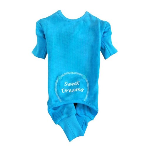 Doggie Design "SWEET DREAMS" THERMAL DOG PET EMBROIDERED BLUE COTTON PAJAMAS ALL SIZES (XS)