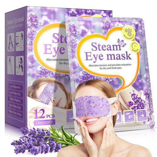 ZIXAOK Lavender Steam Eye Mask - 12 Pairs Self-Heating Disposable Eye Mask for Dry Eyes Relief - Warm Compress for Puffiness & Dark Circles Care