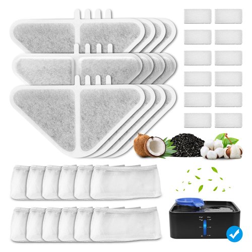 12 Pack Cat Water Fountain Filter Replacement Filter&Sponge&Filter Bag for 230oz/7L Pet Water Fountains