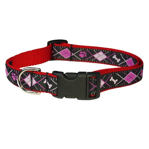 Medium Black Argyle Dog Collar: 3/4" Wide, Adjusts 13-20" - Made in USA.