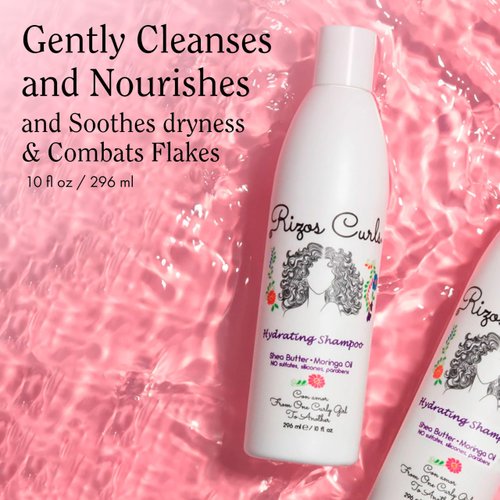 Rizos Curls Hydrating Shampoo, Gently Cleanse, Deeply Moisturizes & Nourishes Scalp, Soft & Healthy Hair from Shea Butter & Moringa Oil, For All Hair Types 1a - 4c, 10 oz
