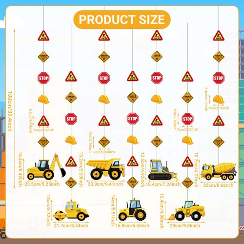 Faccito 8 Packs Construction Party Banner Decorations Traffic Zone Birthday Paper Garland Construction Birthday Paper Hanging Cutouts for Kids Boy Construction Theme Dump Truck Birthday Party Supplies