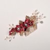 Bridal Hair Combs, Wedding Hair Comb Set Crystal Flower Hair Clips Bride Bridesmaid Hair Sides Comb Rhinestone Barrettes, Pearl Flower Hair Pins Hair Accessories for Women Girls (Wine Red)