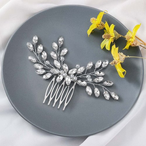 Easedaily Crystal Bride Wedding Hair Comb Silver Rhinestone Bridal Hair Piece Hair Accessories for Women and Girls