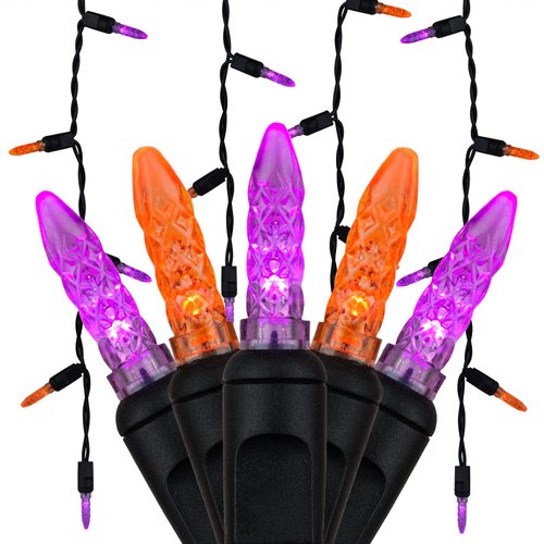 Wintergreen Lighting Halloween Icicle Lights, 70 Purple and Orange Mini LED Lights on Black Wire, 7 ft Fun House Halloween Decorations Party Lights (70 Icicle Lights)