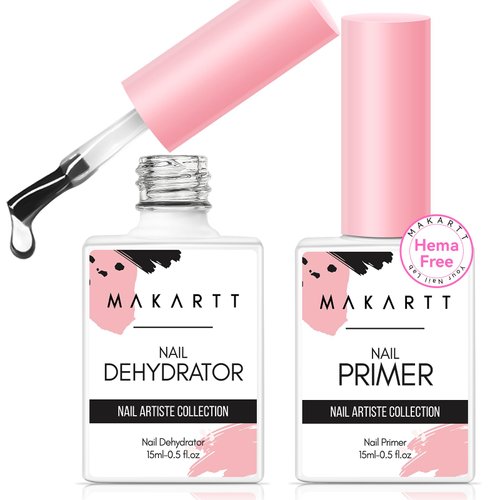Makartt Nail Dehydrator and Primer Set: Acid Free Air Dry Professional Long-lasting Nail Prep Hema Free Nail Primer for Acrylic Nails Powder UV Gel Nail Polish(15ML/0.5 oz)