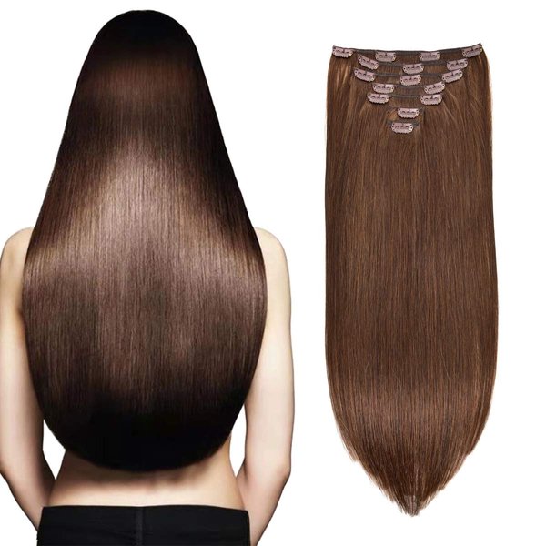 GEELOOK Clip in Hair Extensions Real Human Hair 120g 14 inch Darkest Brown #2 Color 7pcs Remy Human Hair Extensions Clip in Straight Thick Natural Hair Extensions