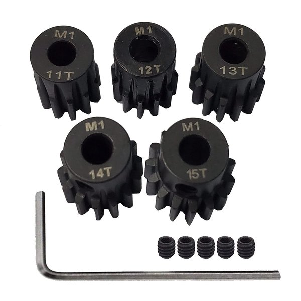 AMOGOT Metal Steel M1 Pinion Gear Sets 11T 12T 13T 14T 15T 5mm Shaft Motor Gears with Hex Key for 1/10 RC Brushless Brush Motor