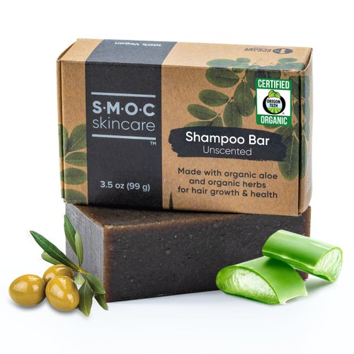 Certified Organic Shampoo Bar - Unscented with Moringa & Rosemary for Hair Growth - Gentle Cleanse & Deep Moisturizing for Dry to Normal Hair - Only Organic, Food-Grade Ingredients (1)