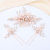 Oriamour Wedding Side Combs Handmade Bridal Hair Pins Set Rhinestone Bridal Comb Flower Clip Head Pieces for Women Set of 3 Rose Gold