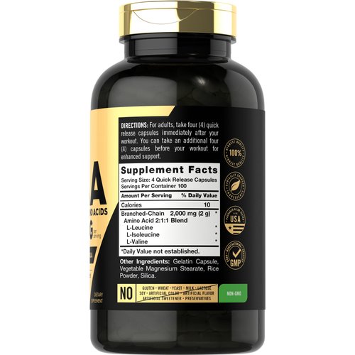 Carlyle BCAA Amino Acids Capsules | 2000mg | 400 BCAA Capsules | Non-GMO, Gluten Free Branch Chain Amino Acids Supplements