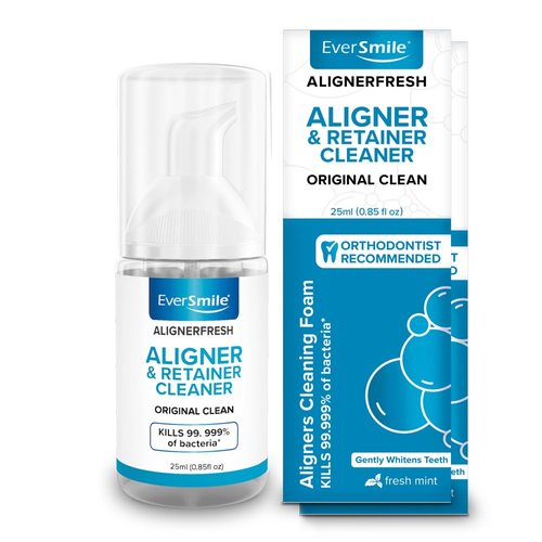 EverSmile AlignerFresh Original Clean-The Original Cleaning WhiteFoam On-The-Go Clear Retainer Cleaner. Eliminates Bacteria, Whitens Teeth & Fights Bad Breath (25ml - 2 Pack)