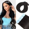 Tape in Hair Extensions Human Hair 100% Remy Hair 20pcs 50g/Pack Straight Seamless Invisible Skin Weft Extensions Easy to Apply and Style (#1B Natural Black, 10 Inch)