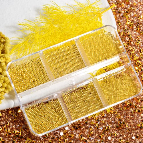 QIMYAR 3D Nail Art Caviar Beads for Nail Art Multi Size 0.5-1.0MM Mini Metal Caviar Beads Gold Si...
