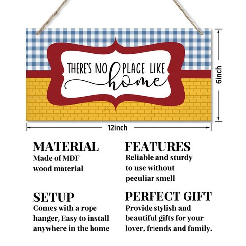 There's No Place Like Home Decor Sign, Hanging Wood Sign Home Decorative, Printed Wood Wall Art Sign, Front Door Decoration, Farmhouse Front Door Wall Art Sign, Sweet Home Wall Decor 12 * 6inch