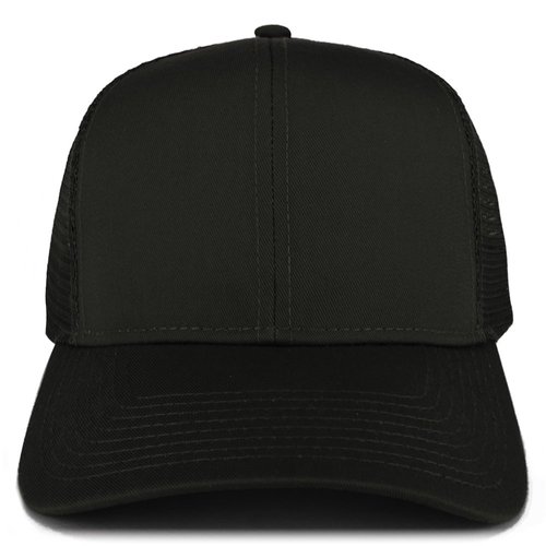 Armycrew XXL Oversize High Crown Adjustable Plain Mesh Back Trucker Baseball Cap - Black