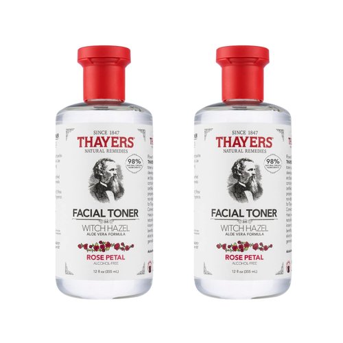Thayers Alcohol-Free, Hydrating Rose Petal Witch Hazel Facial Toner with Aloe Vera Formula, Vegan, Dermatologist Tested and Recommended, 12 Oz (Pack of 2)