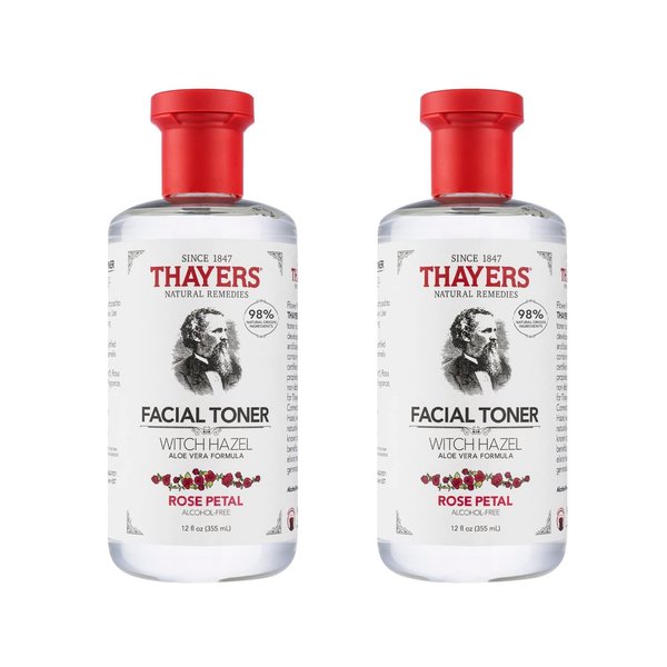 Thayers Alcohol-Free, Hydrating Rose Petal Witch Hazel Facial Toner with Aloe Vera Formula, Vegan, Dermatologist Tested and Recommended, 12 Oz (Pack of 2)