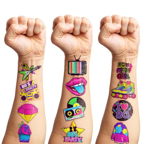 96 PCS 80s Temporary Tattoos Sticker Roller Skate 80s Birthday Party Decorations Favors Supplies Gifts Boys Girls Men Women, 90s 1980s Vintage Retro Cute Tattoo School Prizes Themed Decor