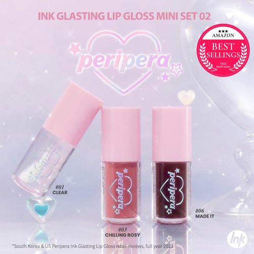 Peripera Ink Glasting Lip Gloss Mini Holiday Gift Sets (Mini Set, 2.5ml * 3), Great for Stocking Stuffers,Lip Gloss Set, Clear Lip Gloss, Lip Make Up