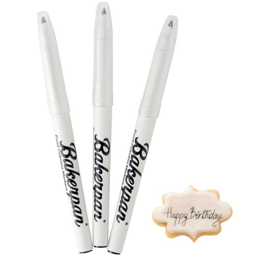 Bakerpan Food Coloring Markers, Fine Tip Edible Markers for Cookie Decorating, Edible Black Ink Pen - Set of 3 (Made in USA)
