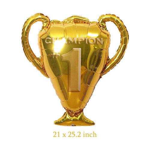 6Pcs Soccer Party Balloons Set, Championship Trophy Balloon and Yellow Blue Soccer Foil Balloons for Birthday Baby Shower Wedding Anniversary Soccer Themed Party Decoration Supplie