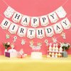 Fangleland Wildflower Happy Birthday Banner Garland Sign Party Decorations Set, Pre-strung No DIY Floral Flower Theme Birthday Banner Party Favors Pink Sign for Girls Women