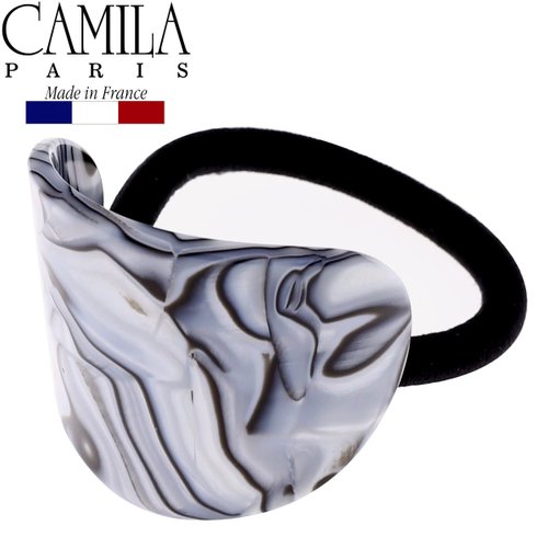 Camila Paris CP2966 French Hair Ponytail Holders Ties, Oval, Handmade, Gray, Strong Hold Grip Elastic Band Hair Clips for Women, No Slip Soft Flexible Styling Girls Hair Accessories, Made in France